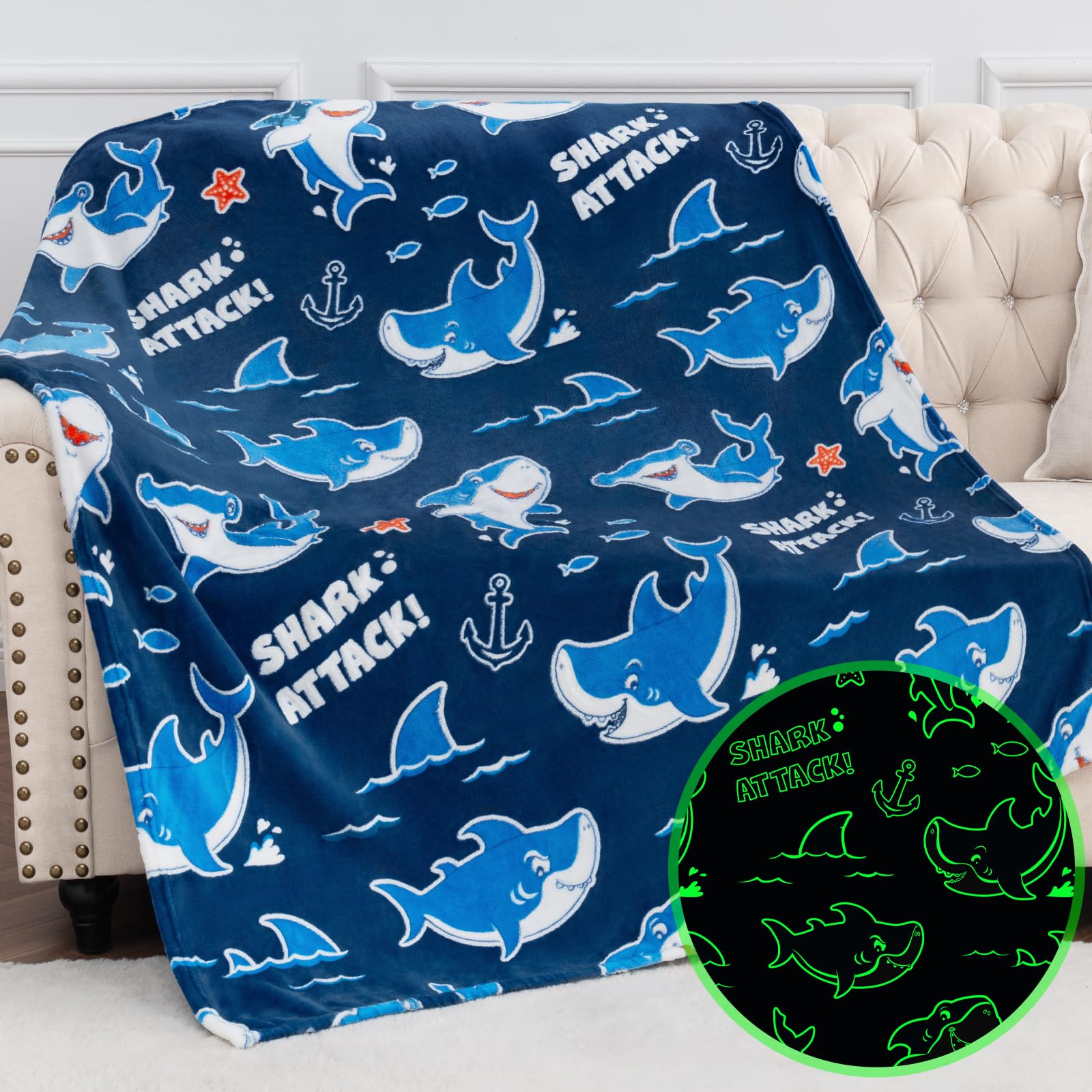 Jekeno Shark Toys Gifts For Boys Girls - Glow In The Dark Blanket Christmas Birthday Gift For Kids Teens Age 1 2 3 4 5 6 7 8 9 1